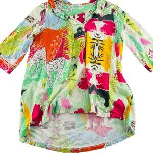 Atelier5 by Goxde Yilmaz Women's‎ Blouse size Small Colorful Cheetah Flamingo